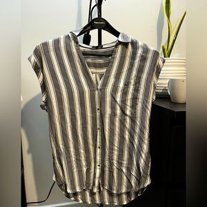 Dynamite Striped Short Sleeve Button Up Blouse